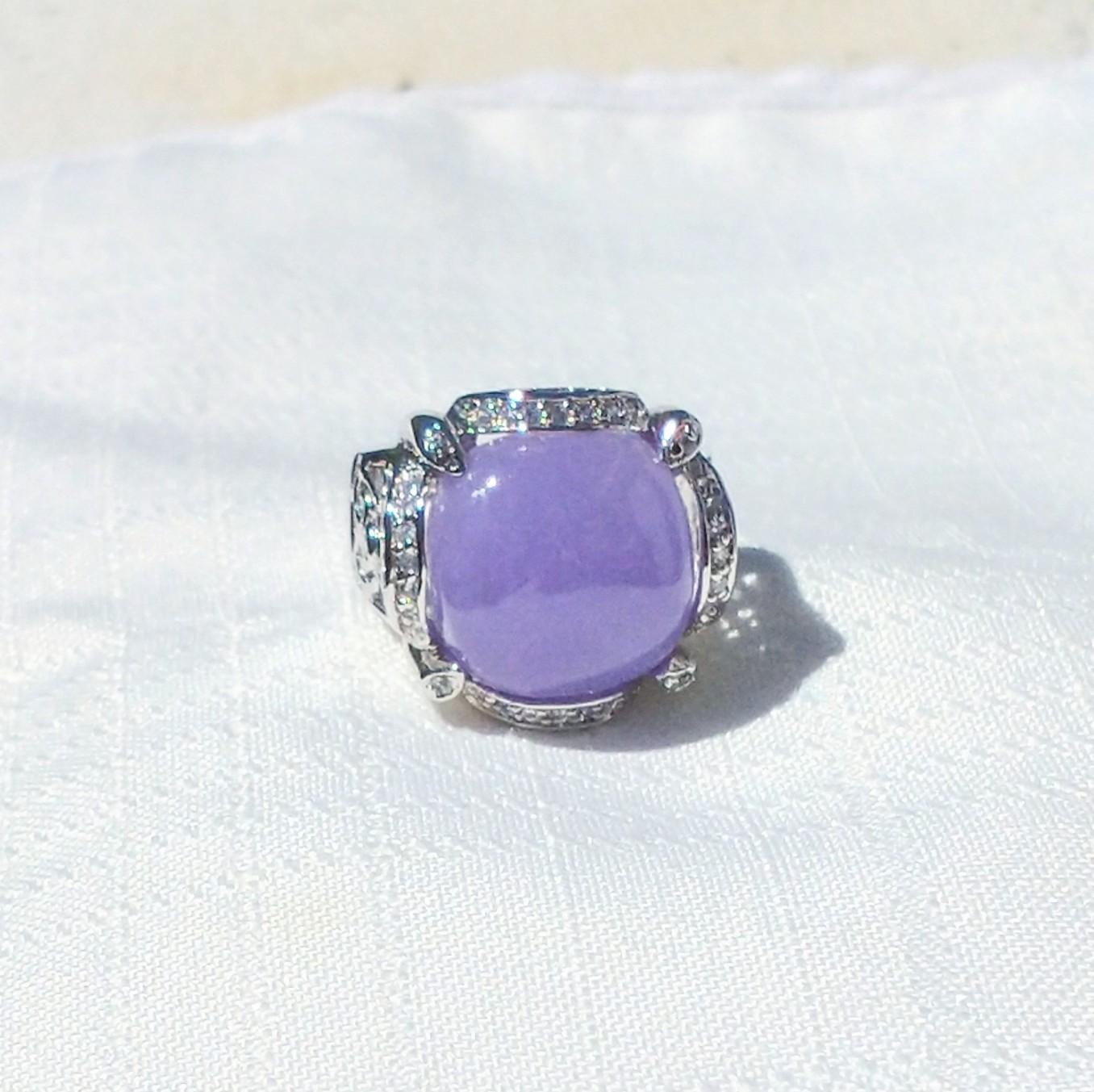 J Esposito Lavender Jade Ring 925 Sterling Silver CZ Accents Sz 8