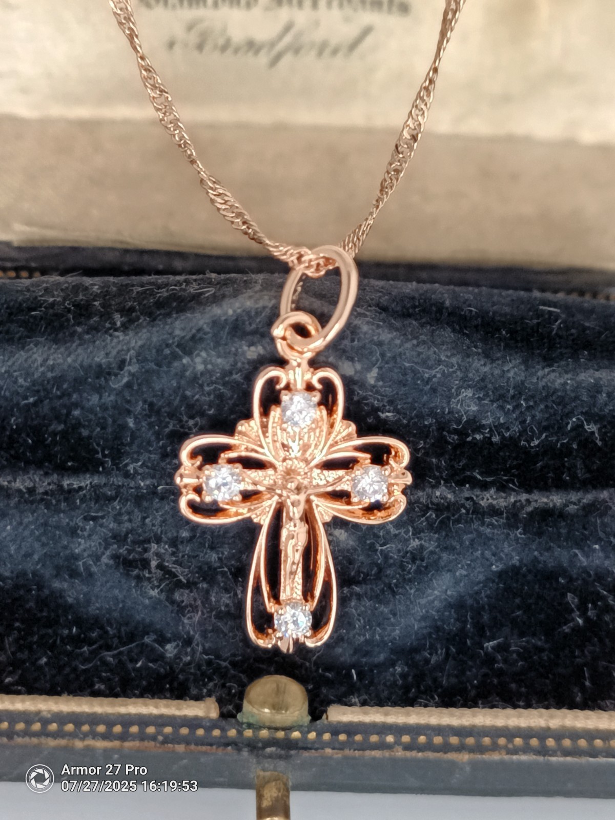 Vintage 1990-s 14 CT Rolled Gold Cross Pendant on Chain-Hallmarked 585 RG