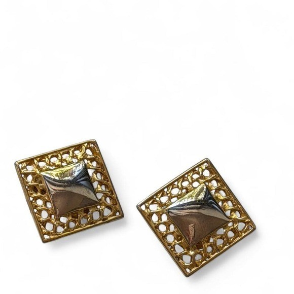 Vintage clip on Square gold and silver earrings