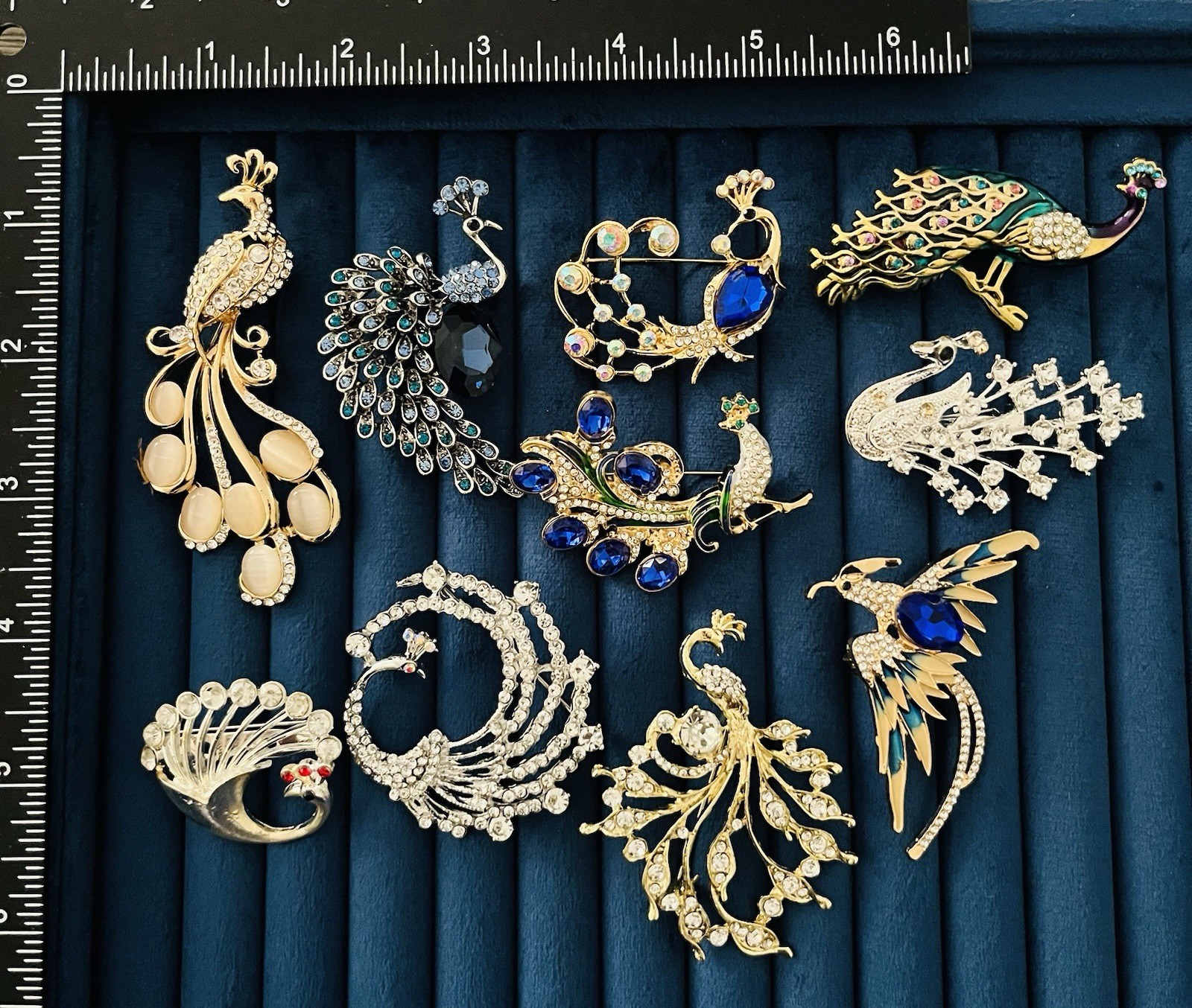 10pc Vintage Style Peacock Brooch Lot Wholesale Crystal Rhinestone Bird Pin Set