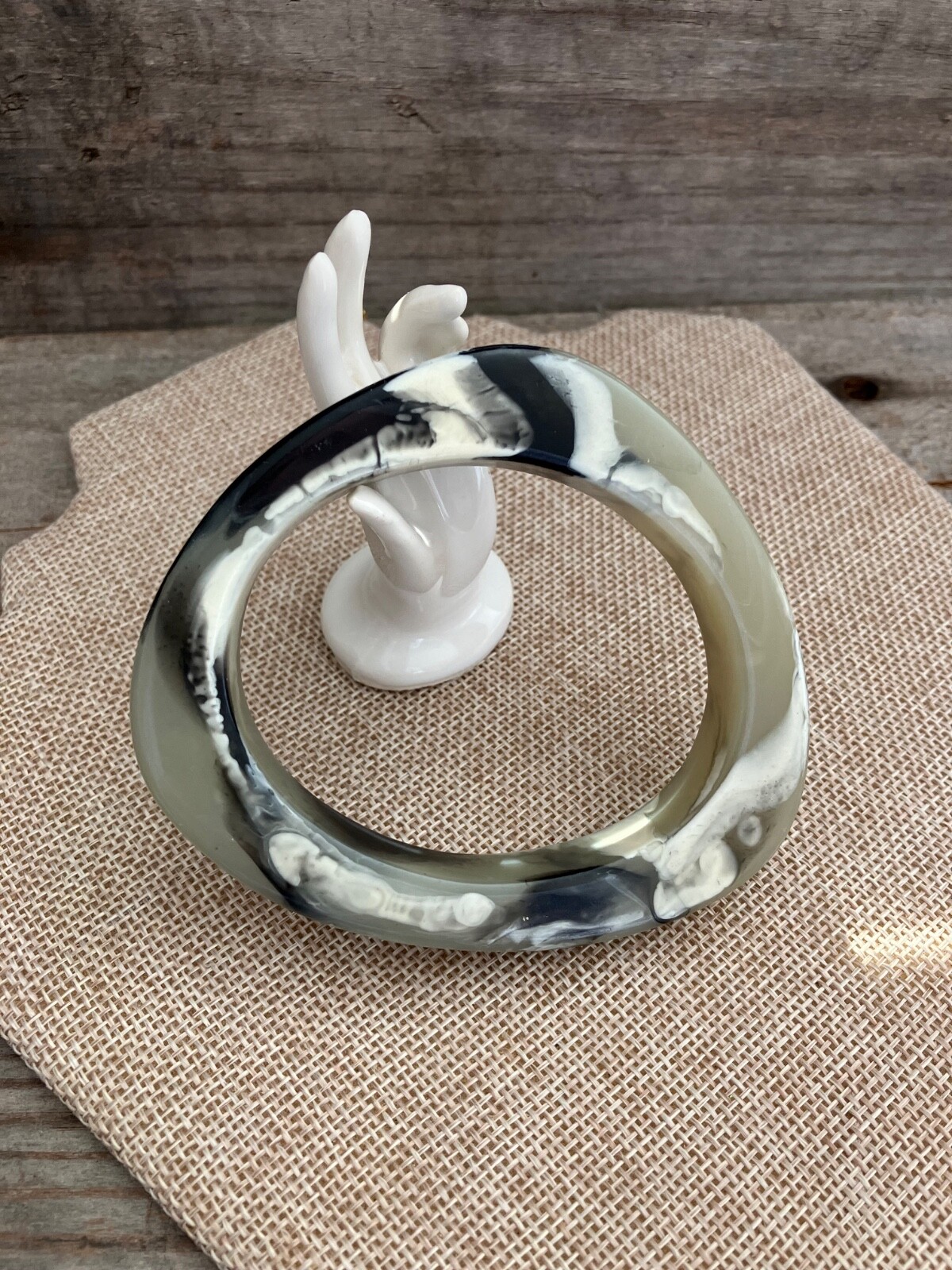 Vtg Acrylic Lucite Muted Green Swirled Triangle Modernist Big Bangle Bracelet