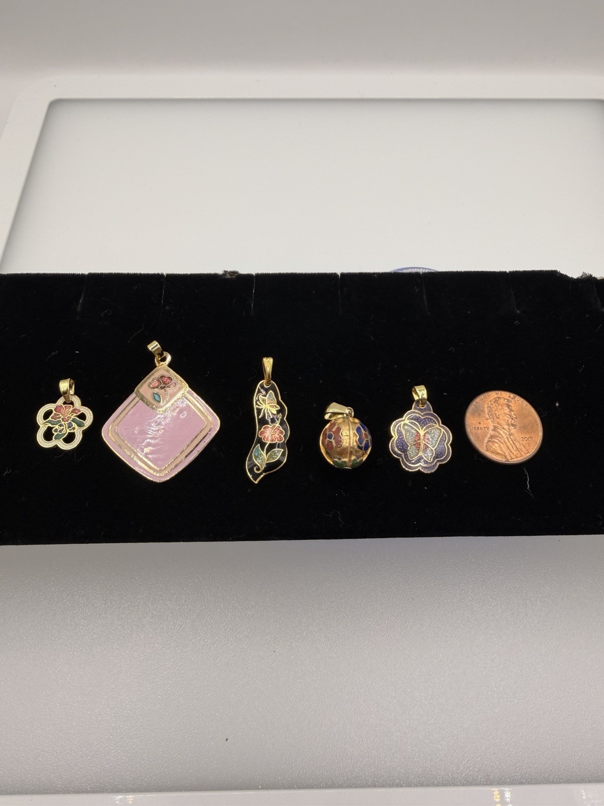 Cloisonne Enamel Pendant Mixed Lot of 5 Gold Multicolor Metal & Enamel