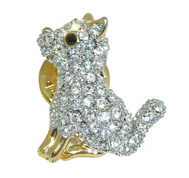 Vintage Landau Gold Tone Crystal Rhinestone Terrier Dog Pin USA SELLER
