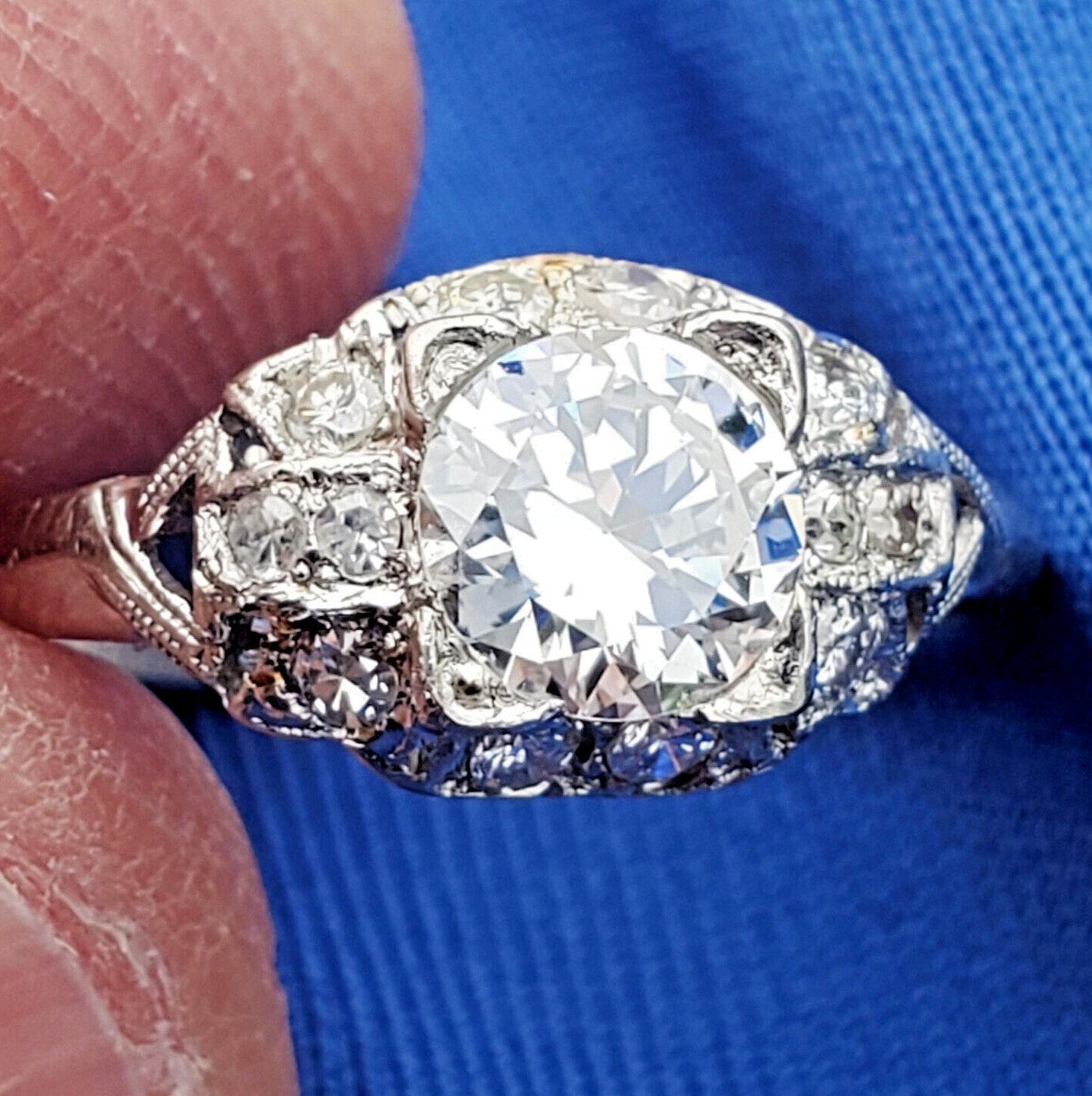 Original EARTH MINED DIAMOND Deco Engagement Ring Vintage PLATINUM Solitaire 6