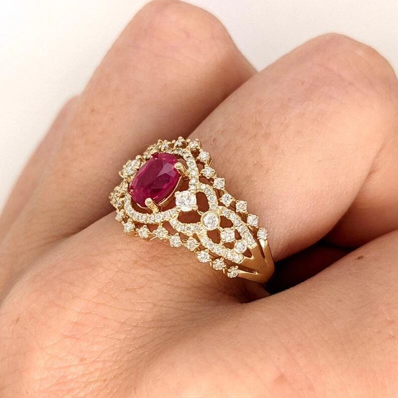 3Ct Art Deco Vintage Style Lab Created Diamond Ruby Engagement 14K Gold FN Ring