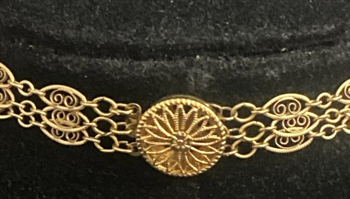 Vtg 14k Gold Vermeil Sterling Silver Triple Strand Filigree Link Necklace 19”