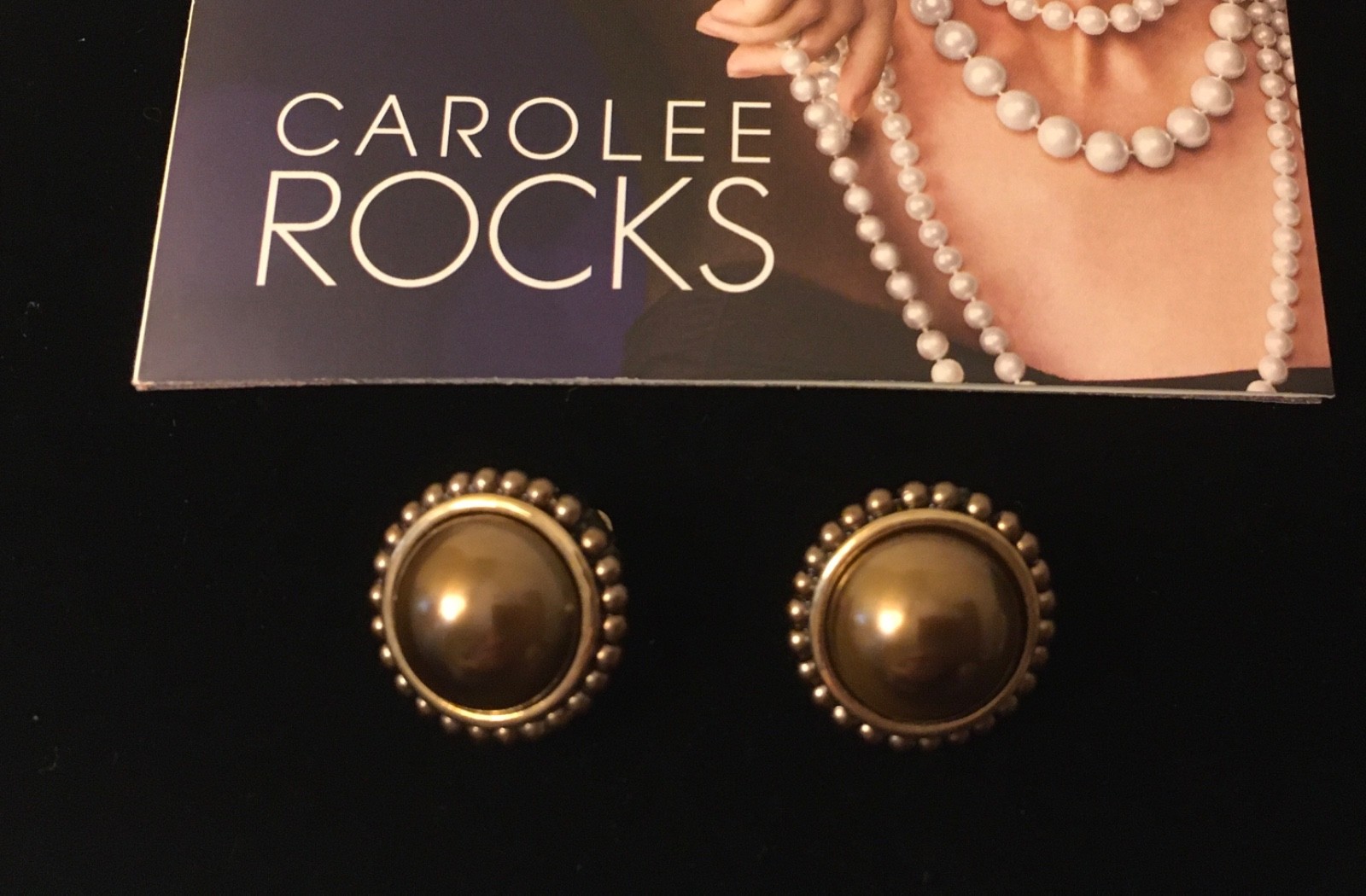 Carolee Bronze Color Cabochn New Old Stock Earrings Clip On