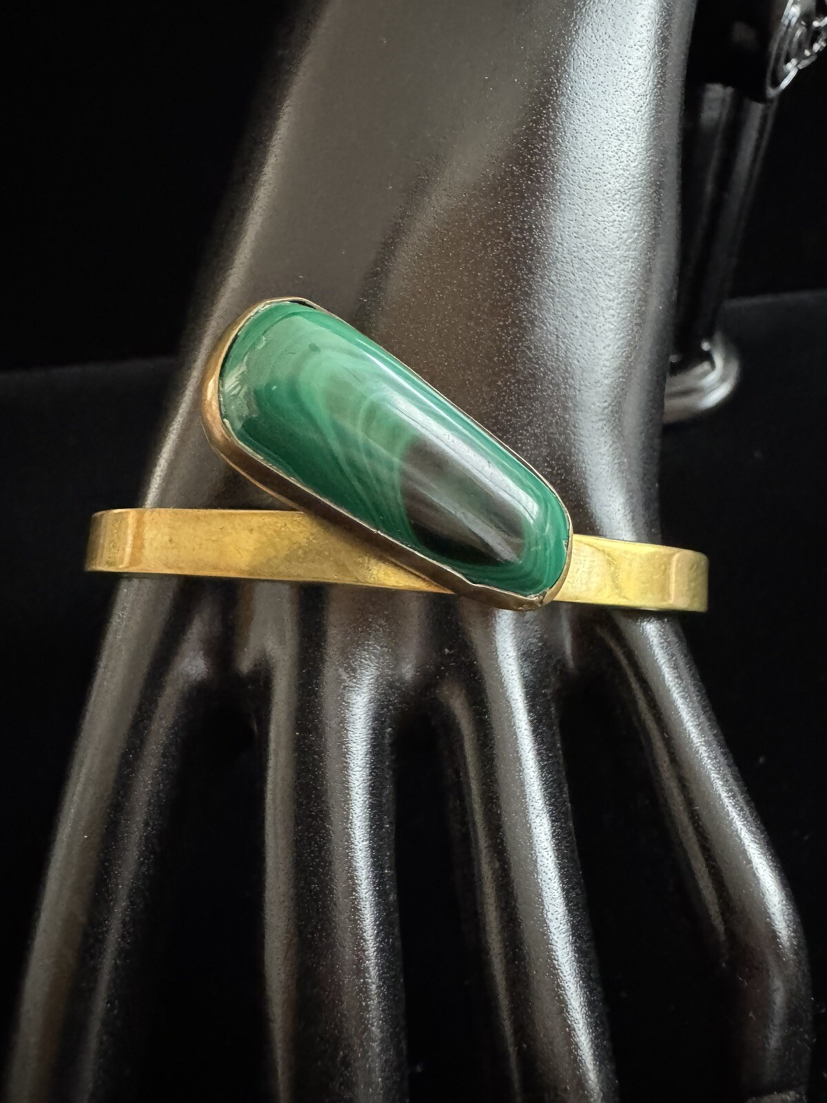 Vintage Malachite & Thick Copper Cuff Bracelet Retro Art Deco Revival Design 30g