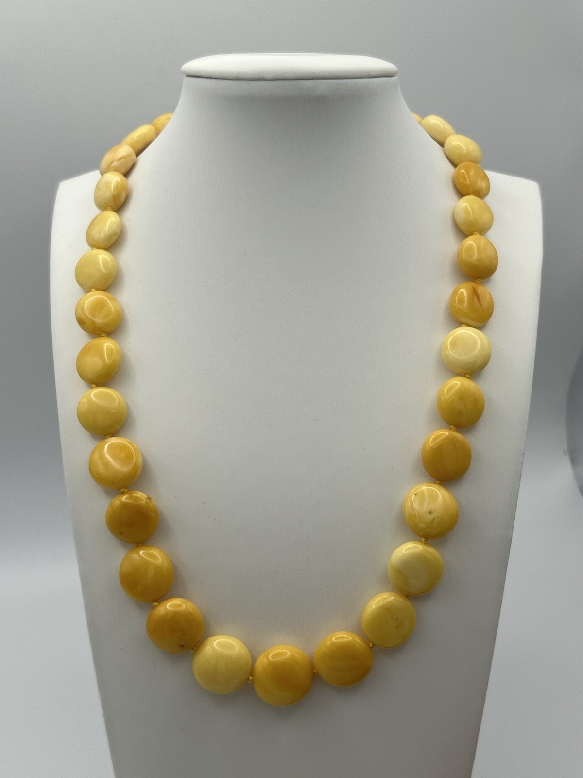 Butterscotch/Egg Yolk Baltic Amber Disk Bead 17-3/4” Necklace 20.8g