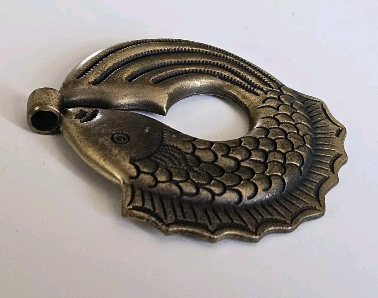Vtg Bronze Color Fish Pendant For Necklace Luck 2″