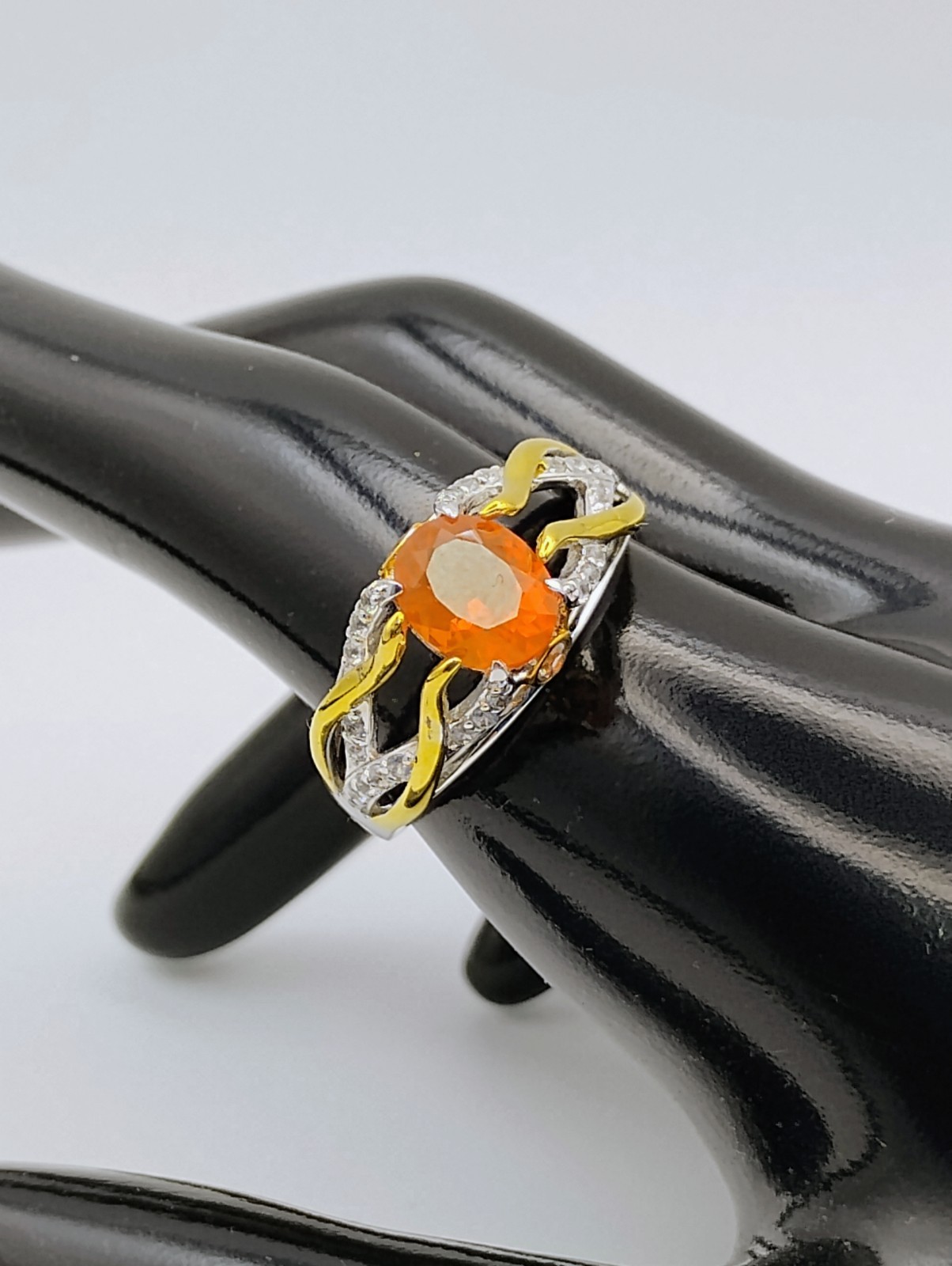 Victoria Wieck 925 Sterling Silver Mexican Fire Opal White Zircon Ring Size 10