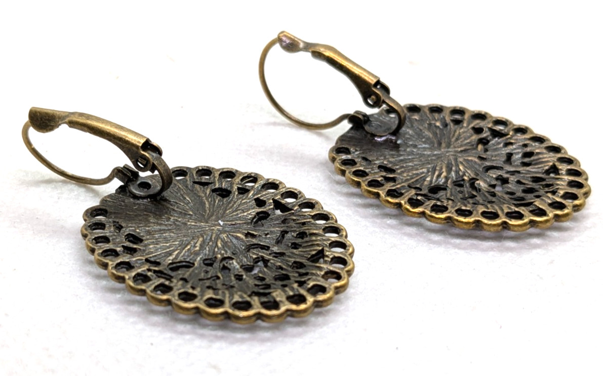 10 Bronze Colored Earring Blanks Bezel Settings Filigree Border Cabochon Base