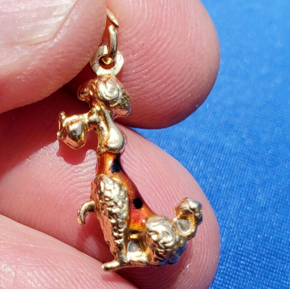 Original 14K GOLD Dog Pendant Exotic Rare Poodle Enamel Vest k9 Charm Medallion