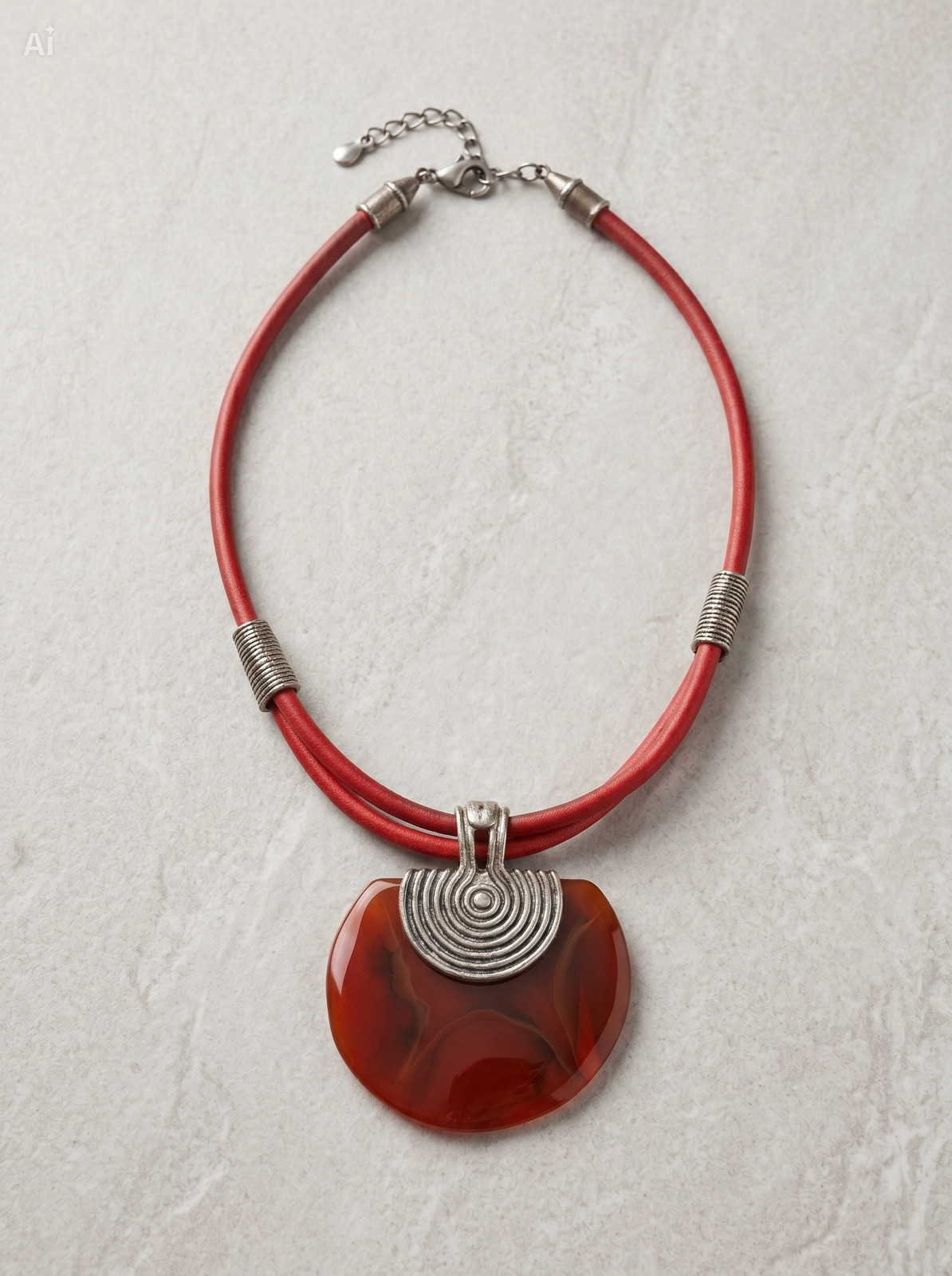 Red Necklace Chunky Lucite Pendant Boho Tribal