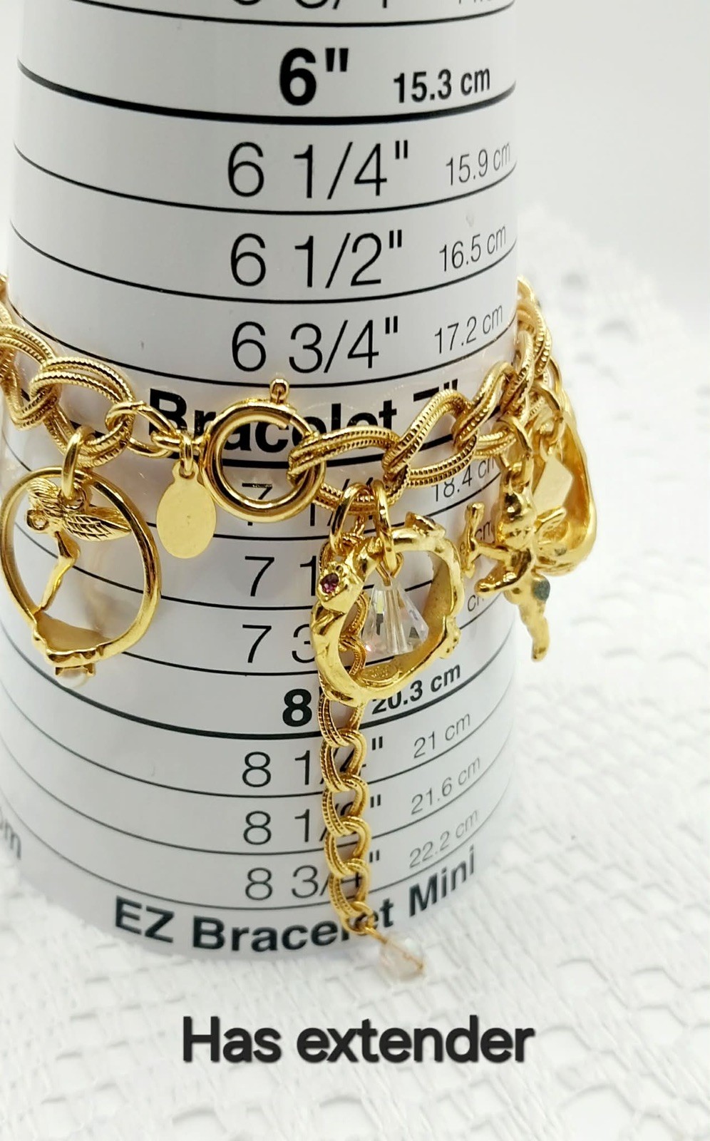 KIRKS FOLLY CHARM ANGEL CHERUB PIXIE RHINESTONE CHARM BRACELET