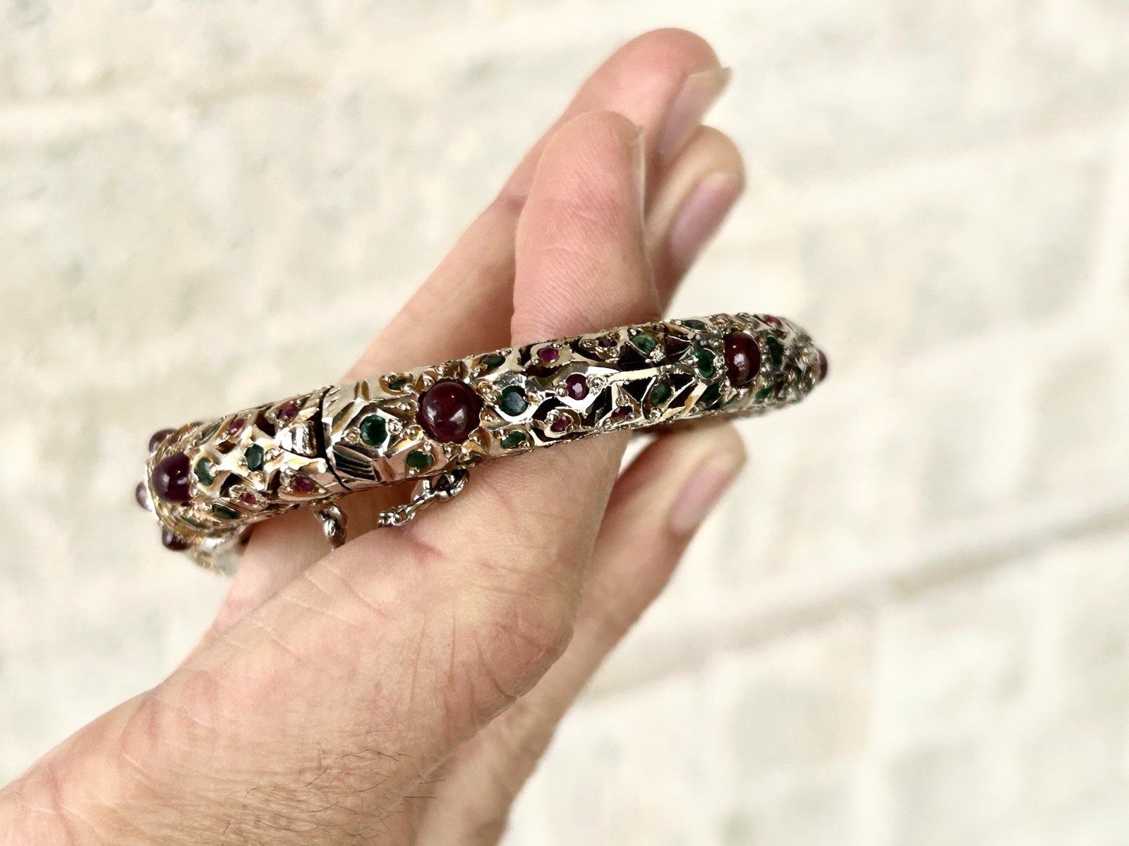 Antique Mughal Ruby Emerald Sterling Snake Bracelet Jewels Of India