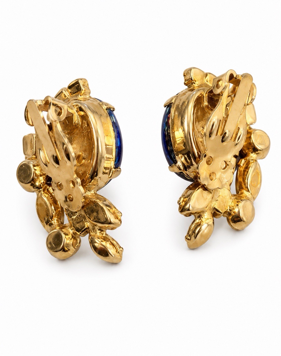 Vintage Juliana D&E Blue Art Glass & Rhinestone Clip-On Earrings | Circa 1960s