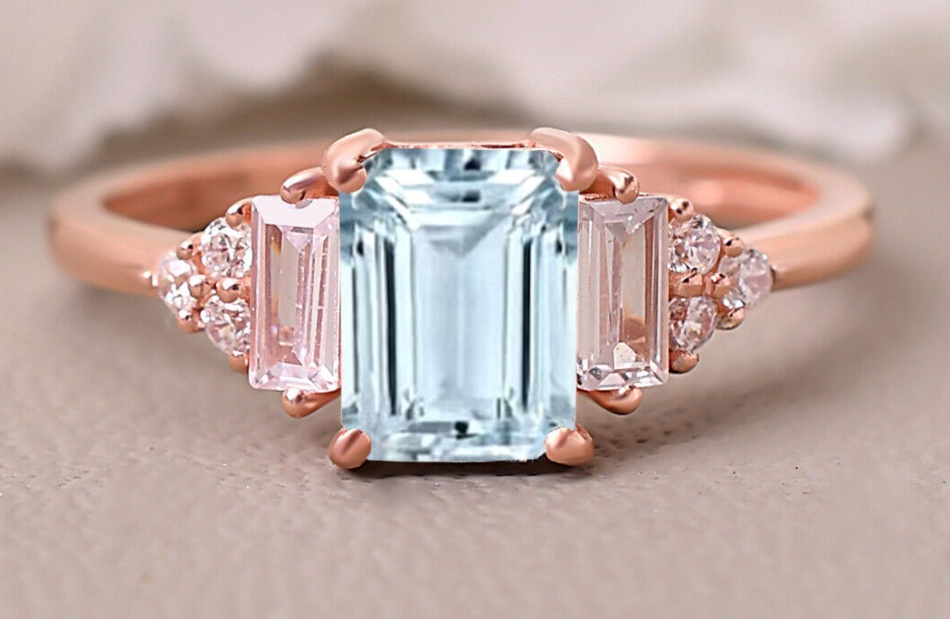 Aquamarine Wedding Ring Anniversary Birthday Gift For Her Engagement RingJewelry