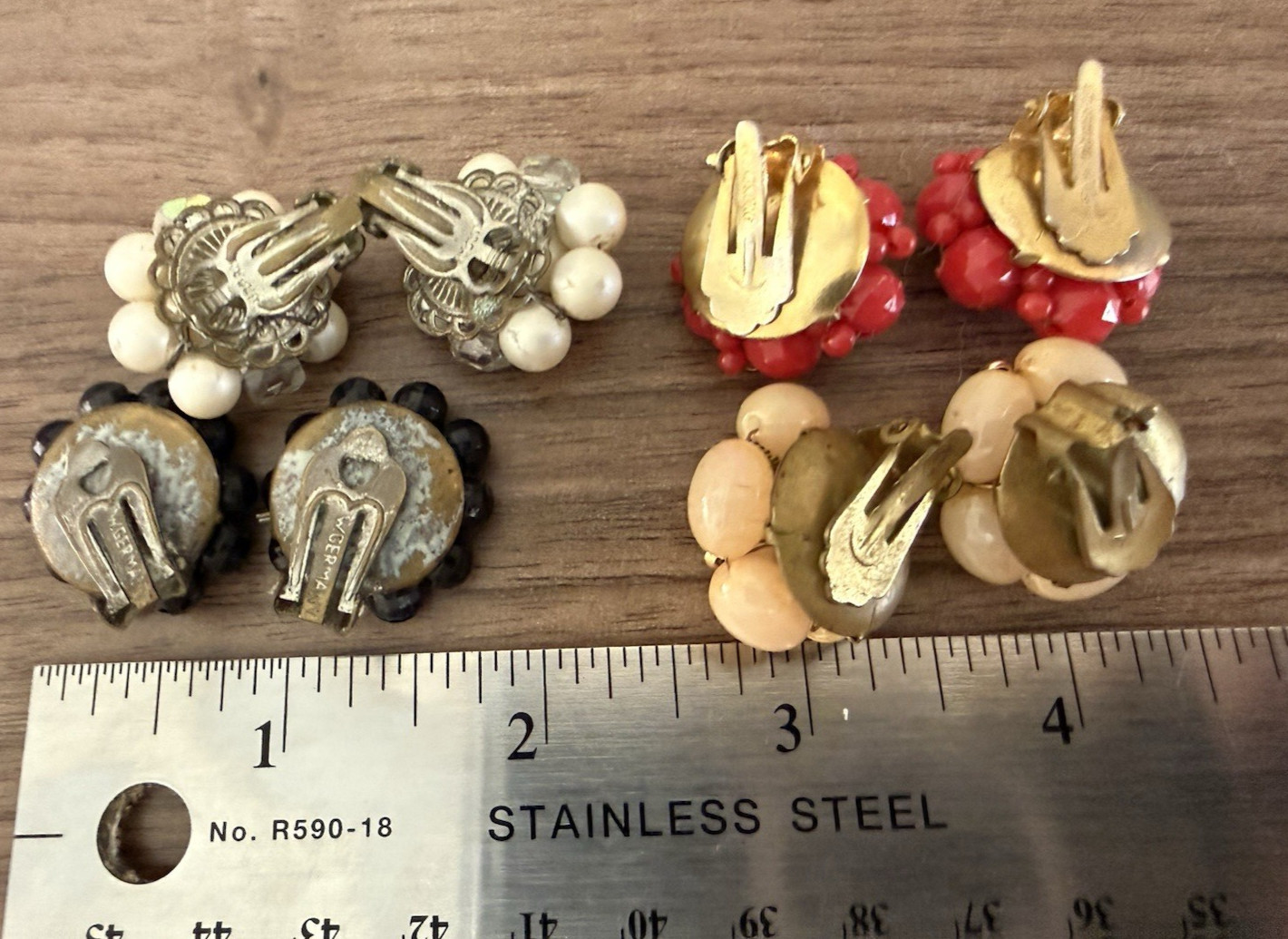 4 Pairs Vintage Beaded Clip-on Earrings Lot~ Japan, Hong Kong, WEST Germany