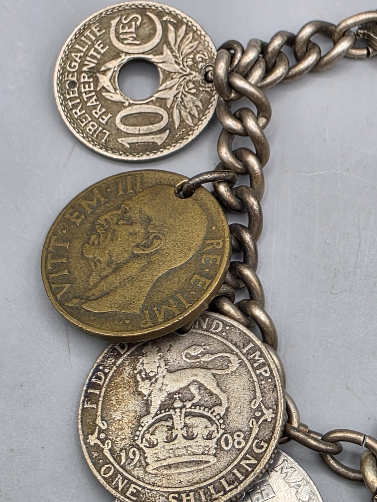 VTG MCM International Coin Charm Bracelet (Italy, France, Spain, Great Britain)
