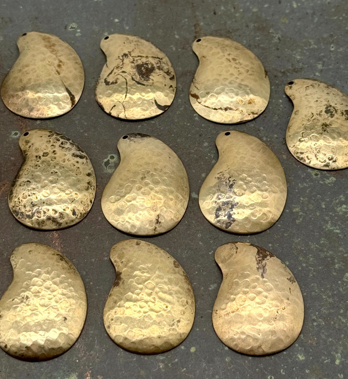 Vintage Polished Brass Textured Curved Teardrops Stampings – Set 18