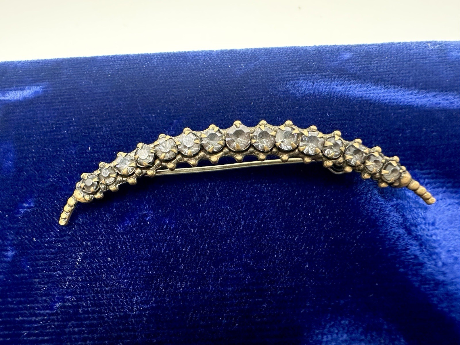 Antique Victorian Brooch Pin Crescent Moon Love Luck Paste Stones C Clasp Read