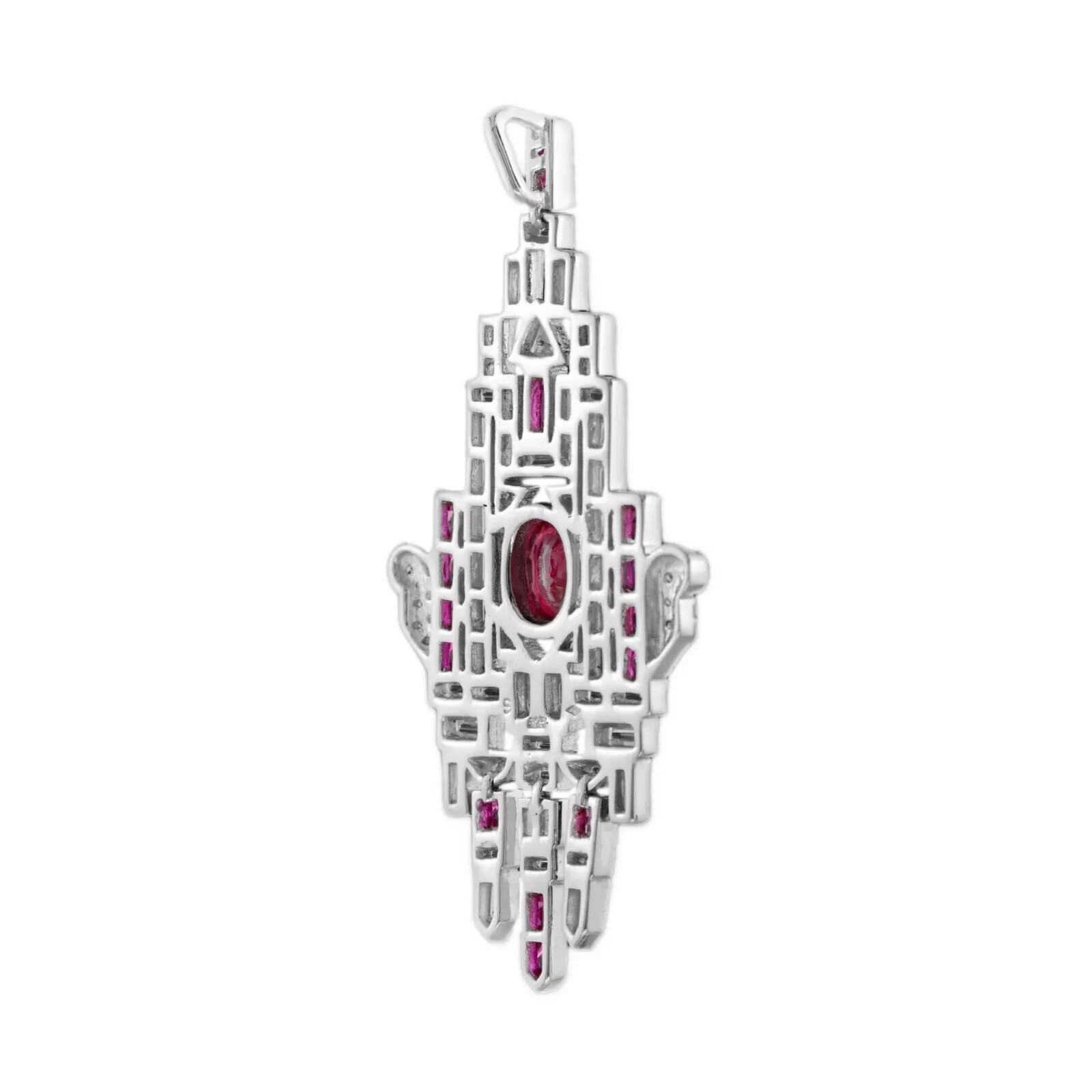 Art Deco Style Lab Created Ruby & Diamond Wedding Pendant 14k Yellow Gold Finish