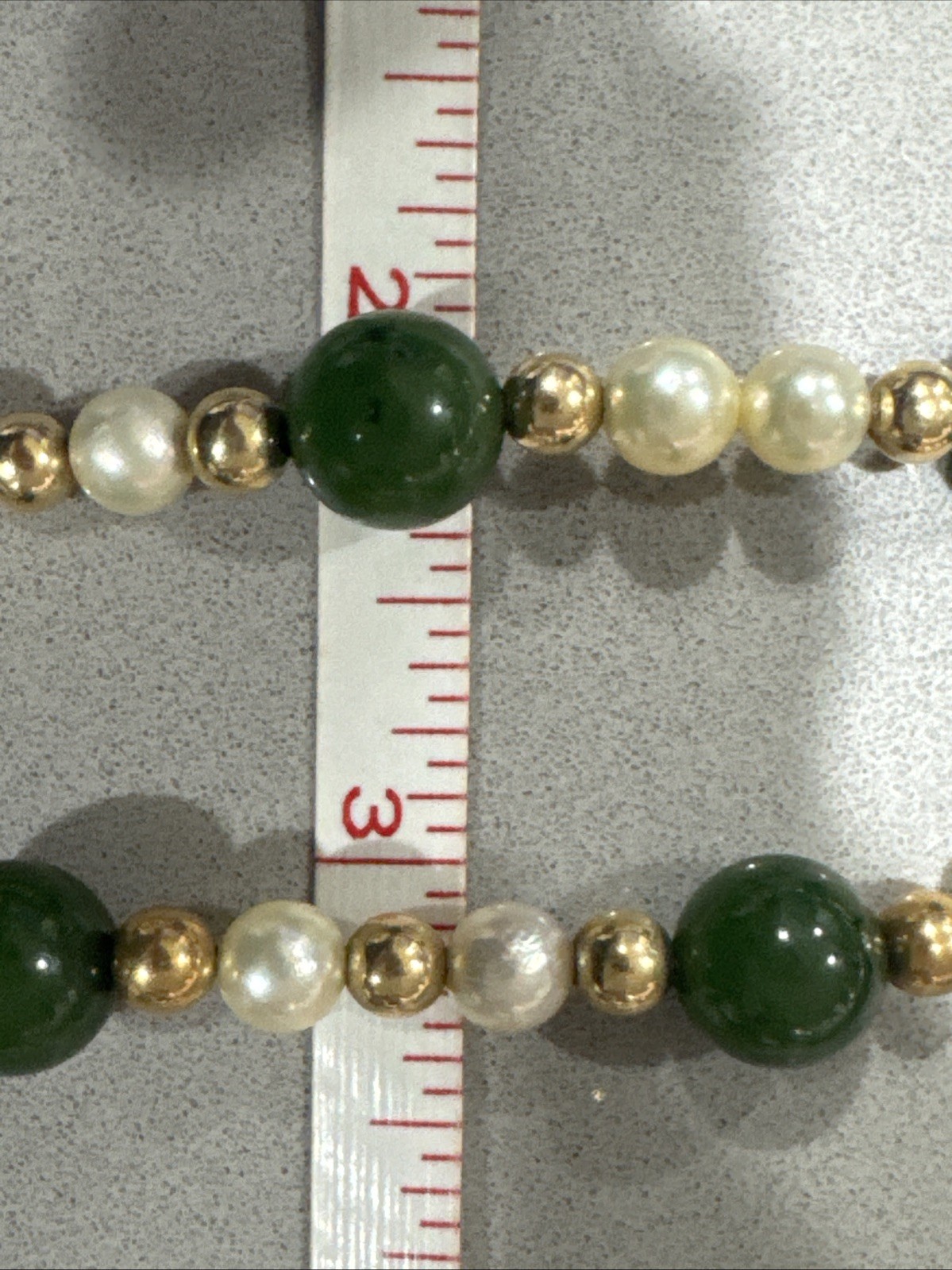Vintage Green Jade Pearls GF Beads Sterling Filigree Gold Wash Clasp Necklace