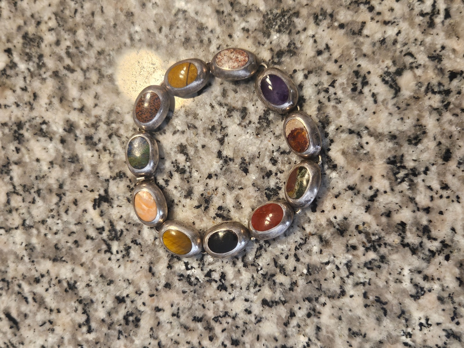 Vintage Taxco Mexico Sterling Silver Multi Stone Link Bracelet