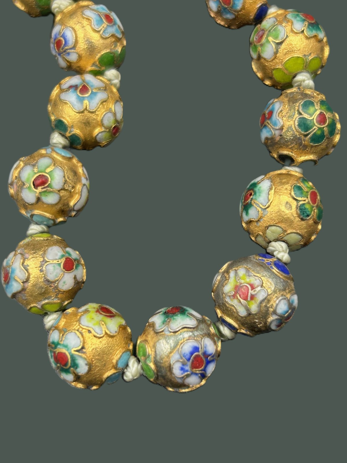 Vintage Chinese Gold Multicolored Cloisonne Beads Necklace