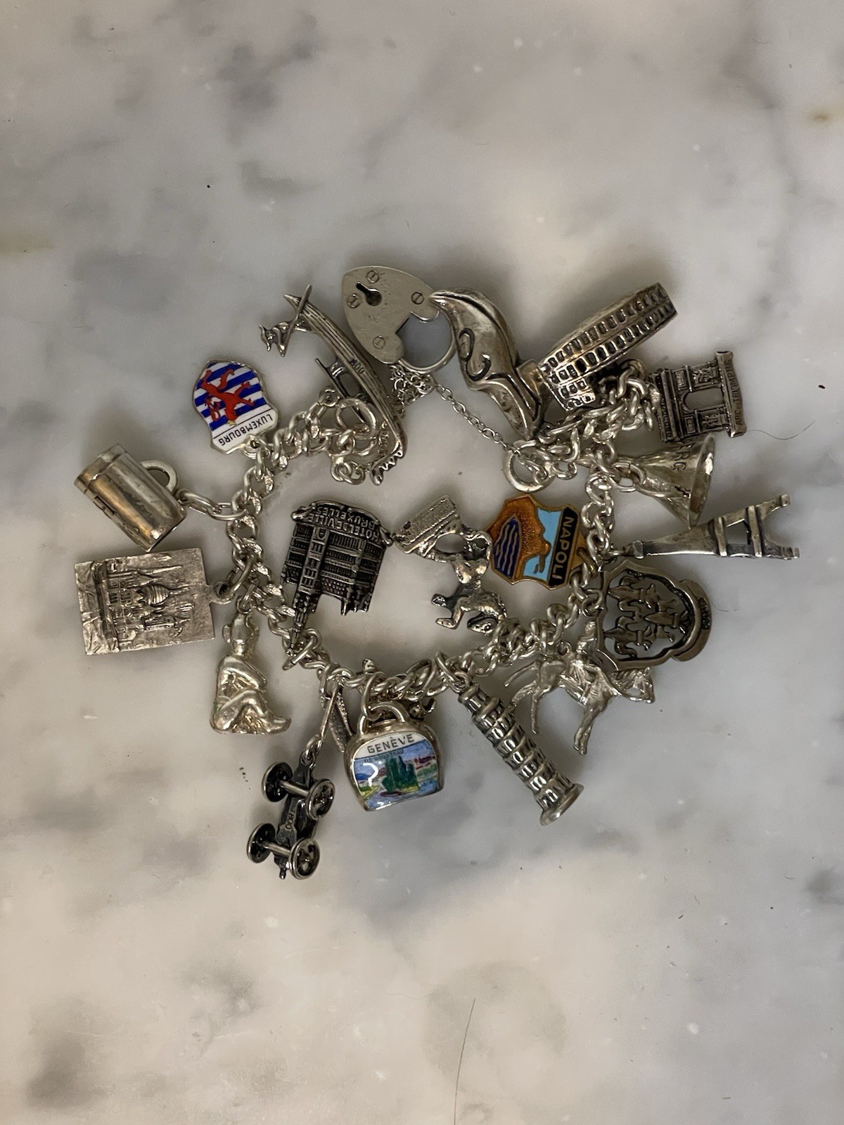Vintage Charm Bracelet in Silver Euro Travel Theme … Charming see description
