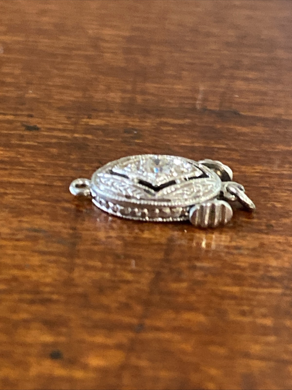 Art Deco Clasp White Gold Diamond Engraved Open Push Box Jewelry Finding