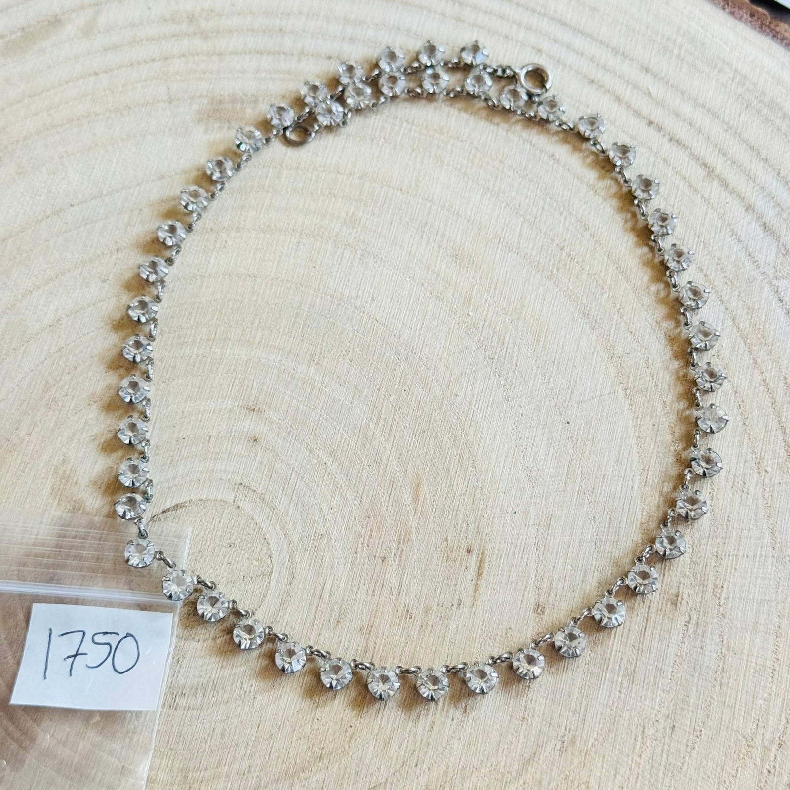 VTG Regal Riviere Crystal Choker Necklace art deco open bezel silver 925 15″ 5mm