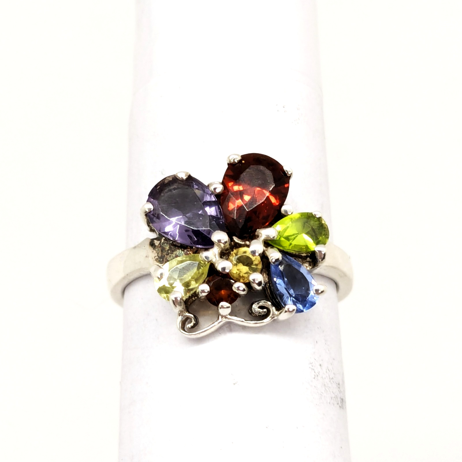 Vintage Luxury RING “Samotsvety”Silver 925 with Bright Stones -size: 7.5US| #127