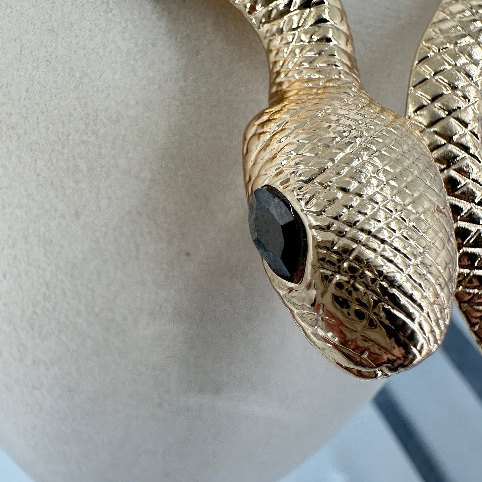 Vtg Snake Choker Necklace Black Eyes Gold Tone Rhinestone Egyptian Revival