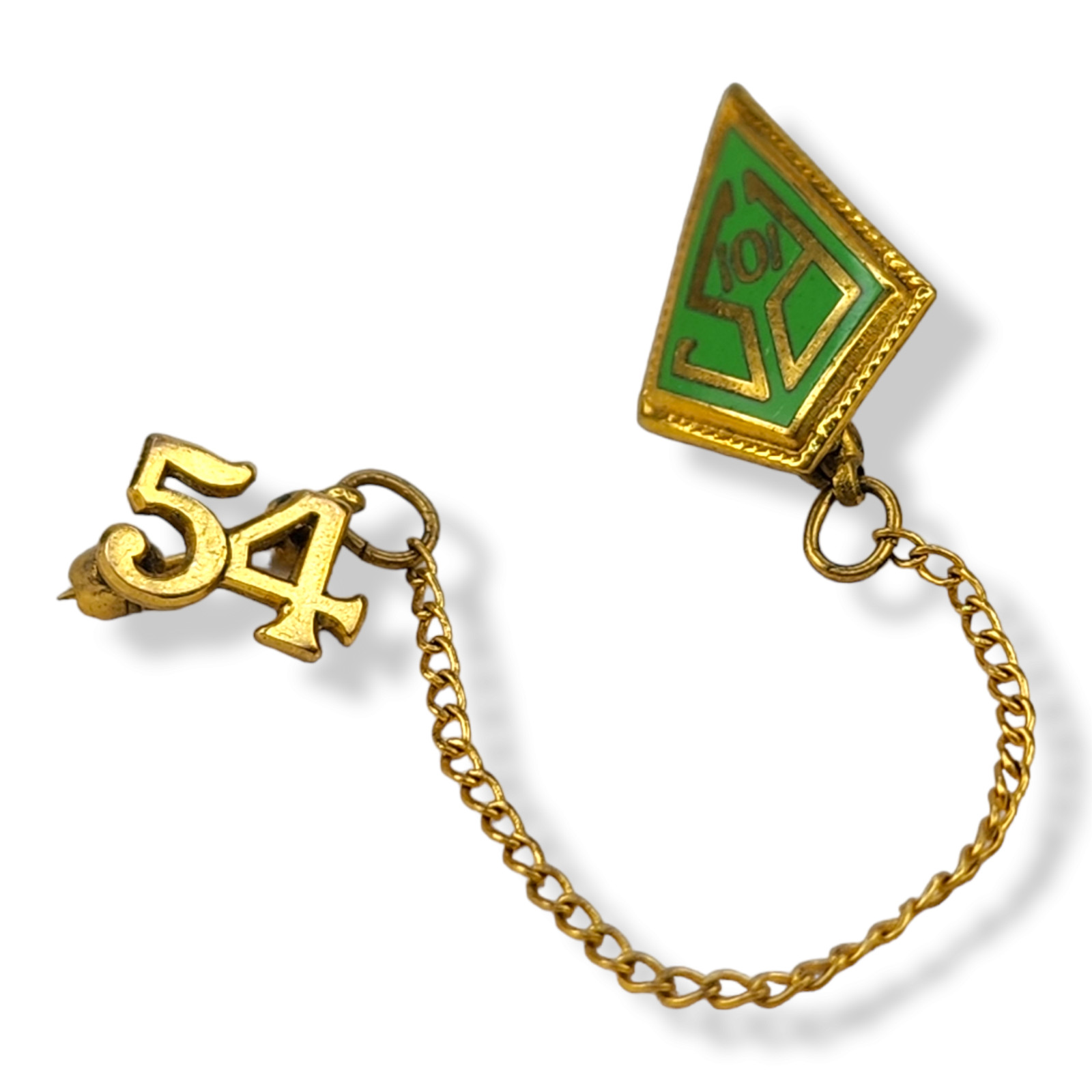 Vintage 1954 PS 101 Green Enamel Tiny Lapel Pin 1/10 Gold Filled