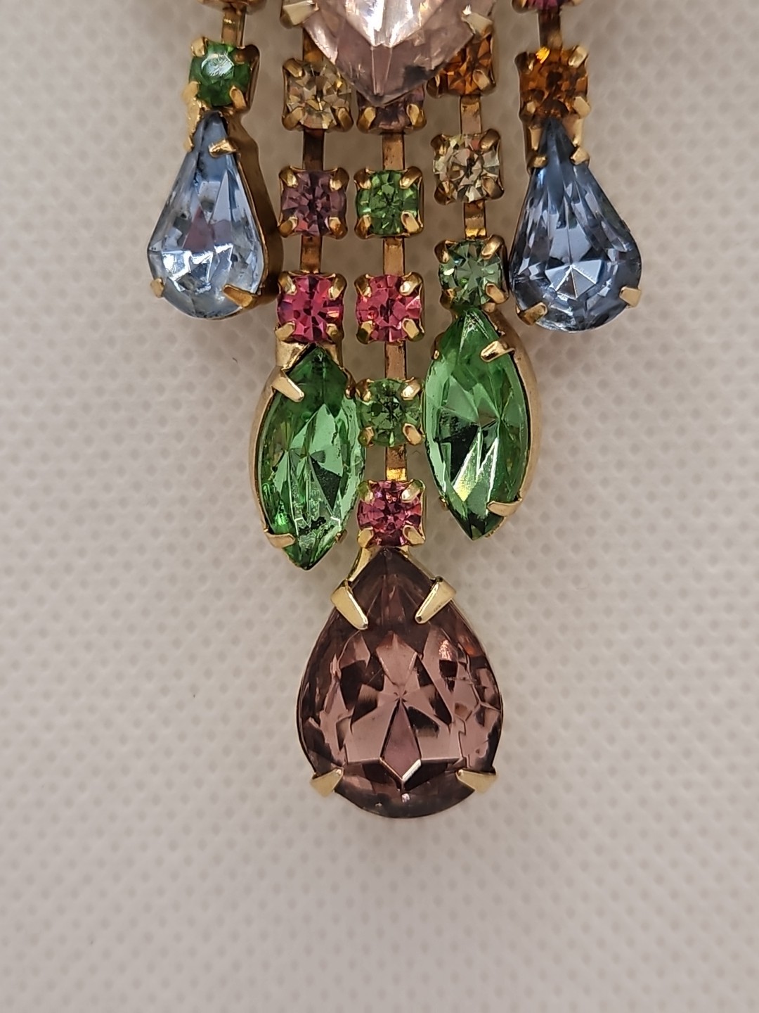 Vintage Chandelier Large Brooch & Earrings Multicolor Rhinestones Set