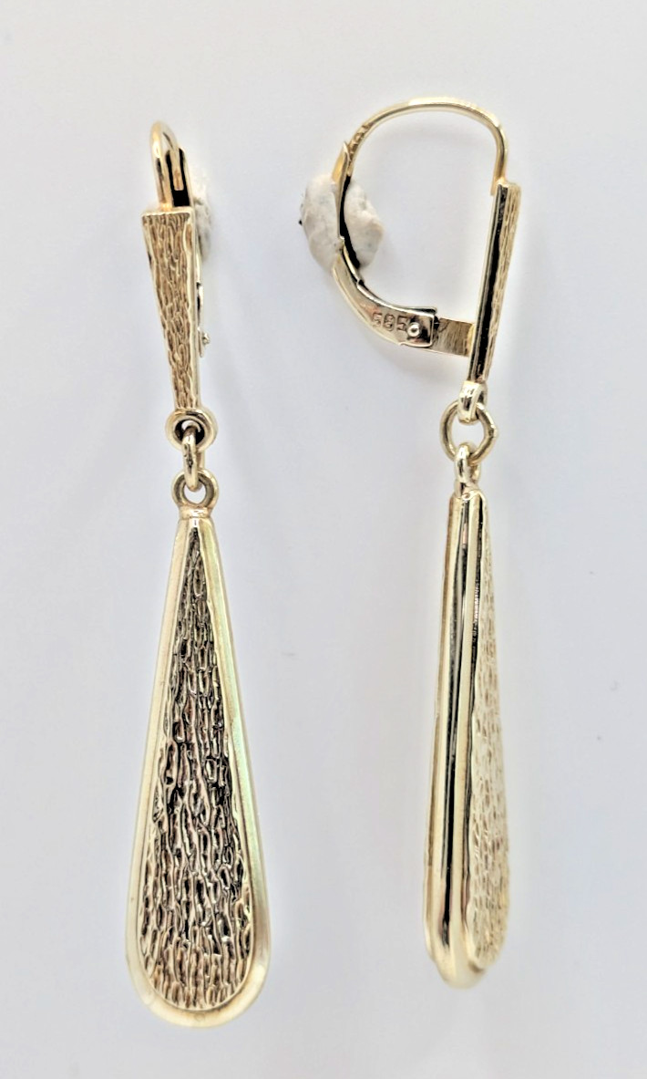 Rare Vintage 14K Gold 3.71g Teardrop Dangle/Drop Leverback Earrings With Texture