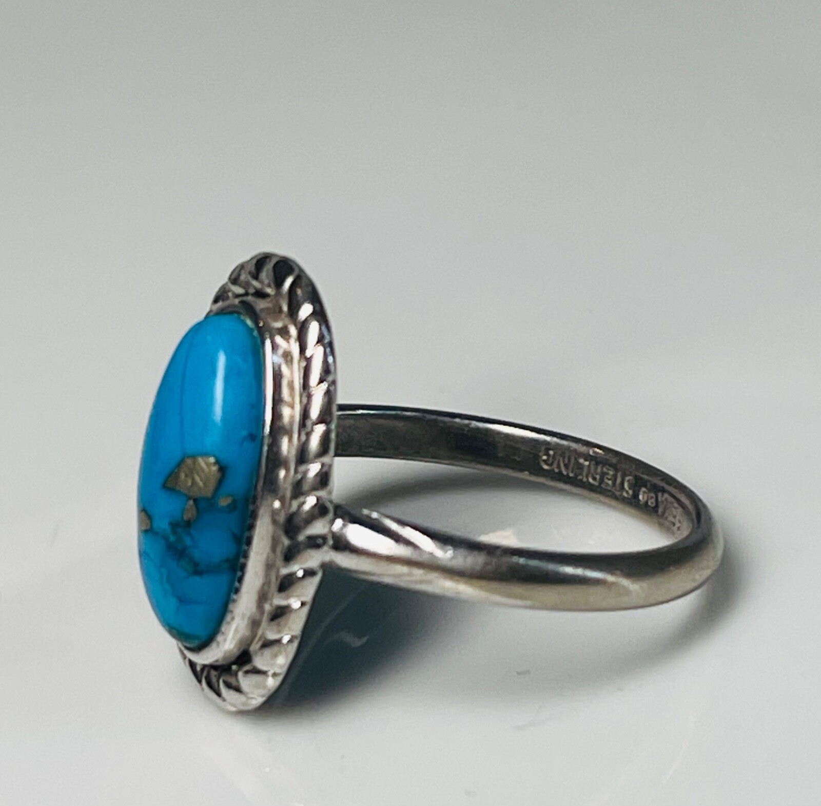 Turquoise Ring Sterling Silver Southwestern Gift for Her Bezel Set .925