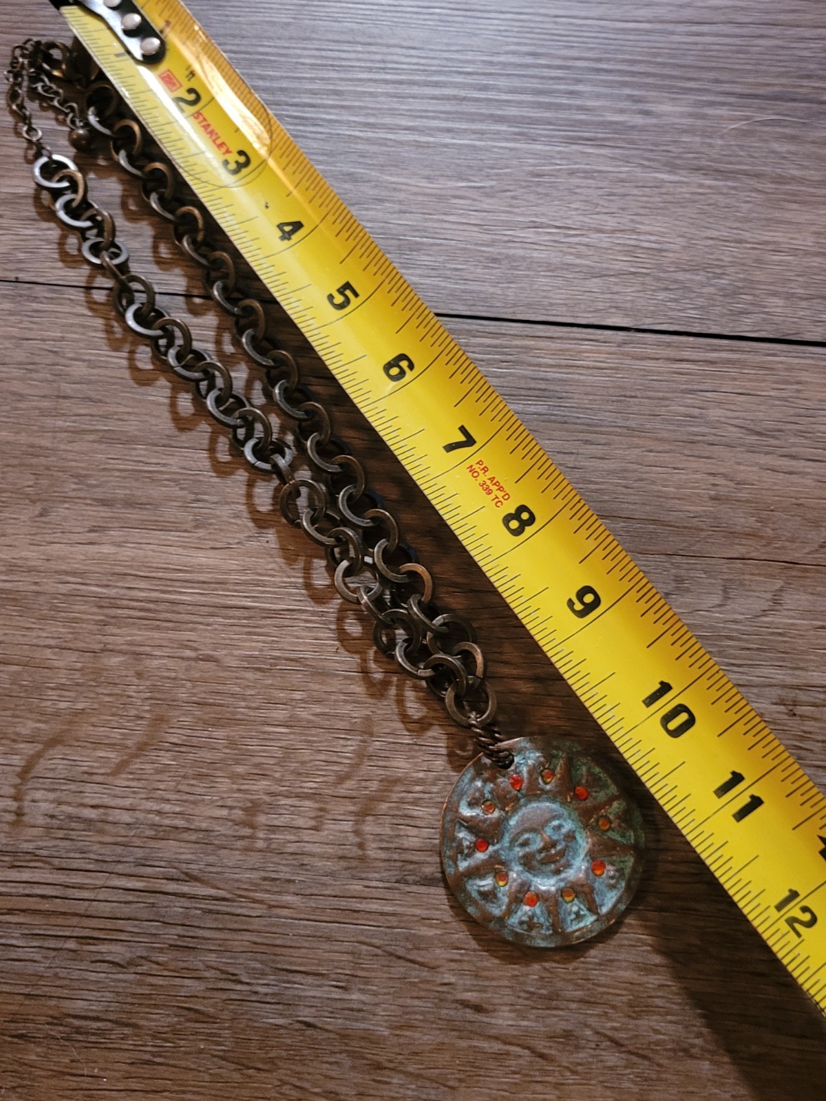 Signed Chicos Aztec Tribal Brutilist Chunky Rolo Brass Chain Unisex Rhinestone