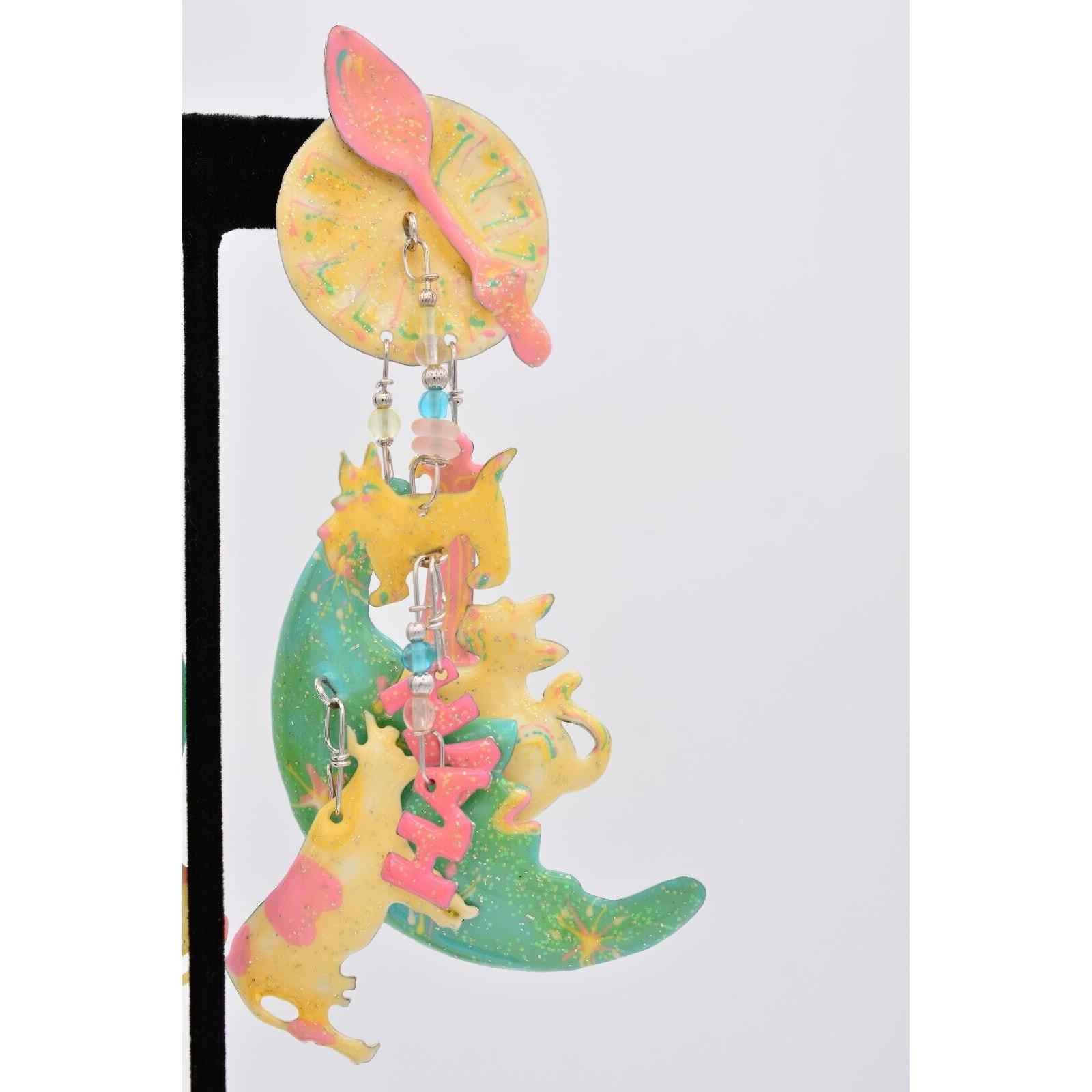 Lunch At The Ritz Vintage Hey Diddle Earrings Dangle Pierced 1980s Signed CARD