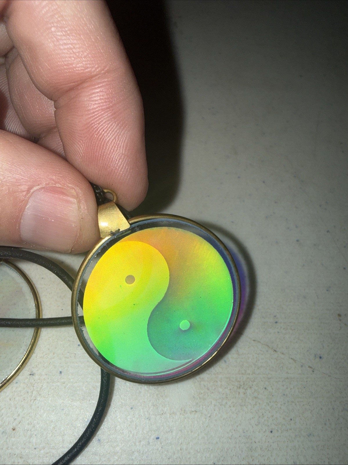 Vintage Hologram Necklace 3D DCG Glass Pendant Dragon Marijuuna Leaf Yin Yang