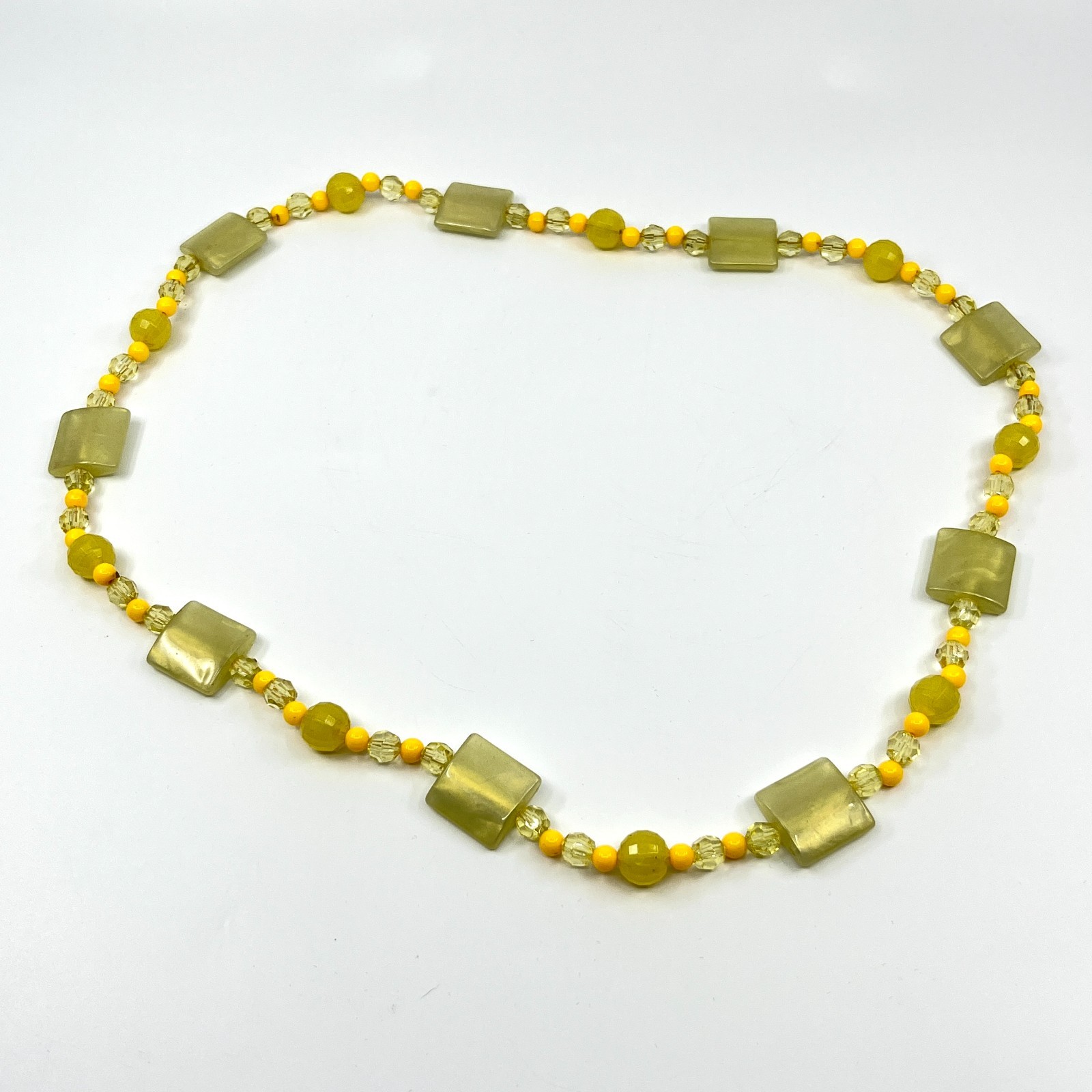 VTG Retro Y2K Yellow Beaded Necklace Square Acrylic Resin Geo Chic Summer Pop