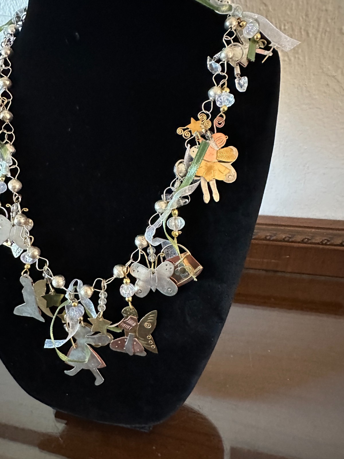 Vintage Charm Necklace, Brass & Silver Angels Kids Children, 19”