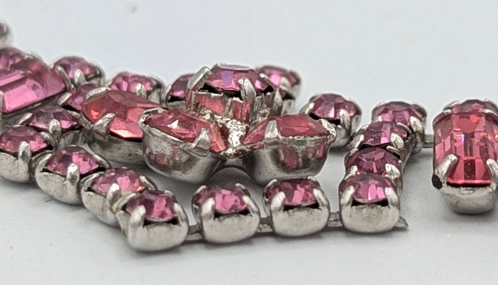 Vintage Pink Rhinestone Necklace Crystal Choker Bib Mid Century Glam 15″