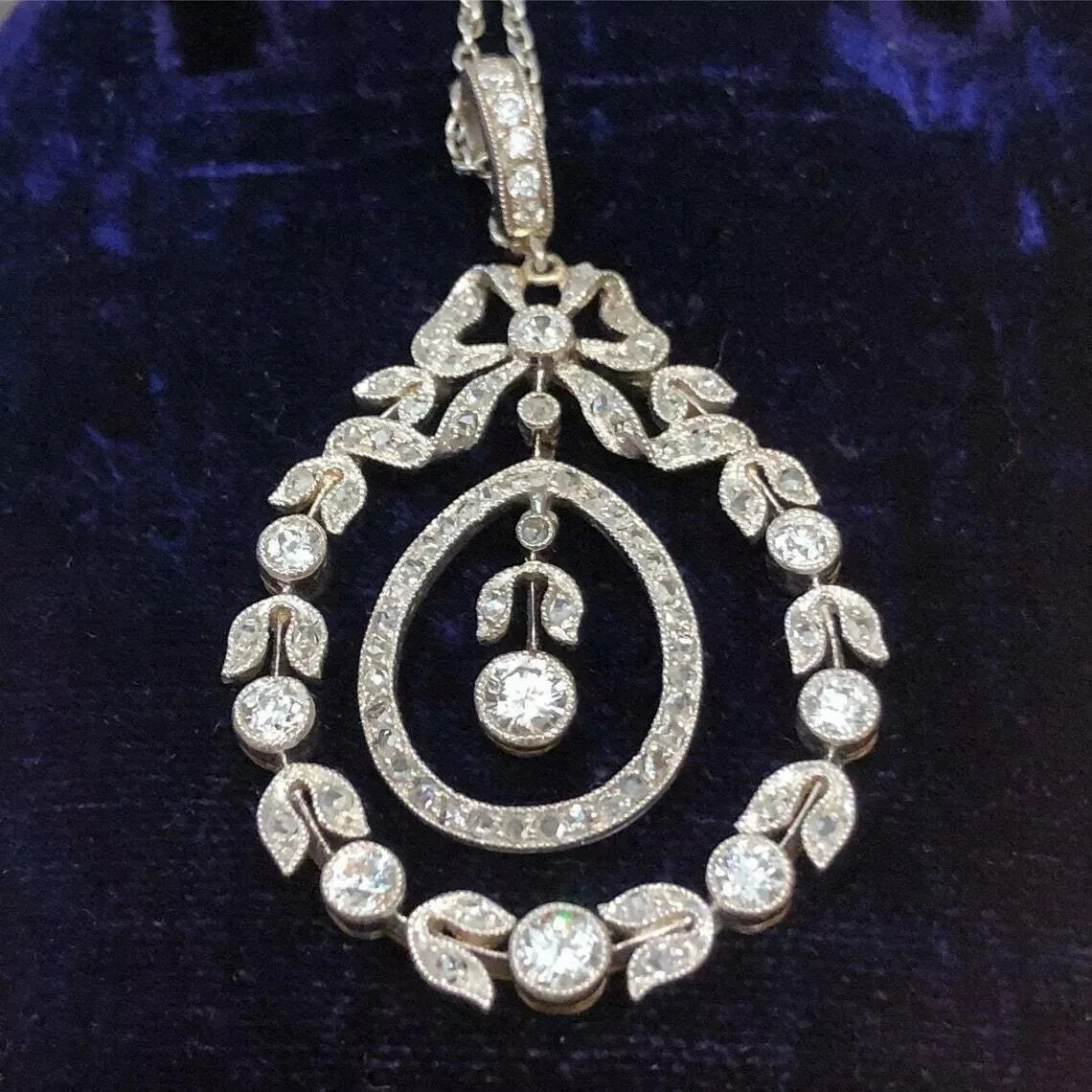 Art Deco Style Lab Created Diamond Engagement Gift 14K White Gold Finish Pendant