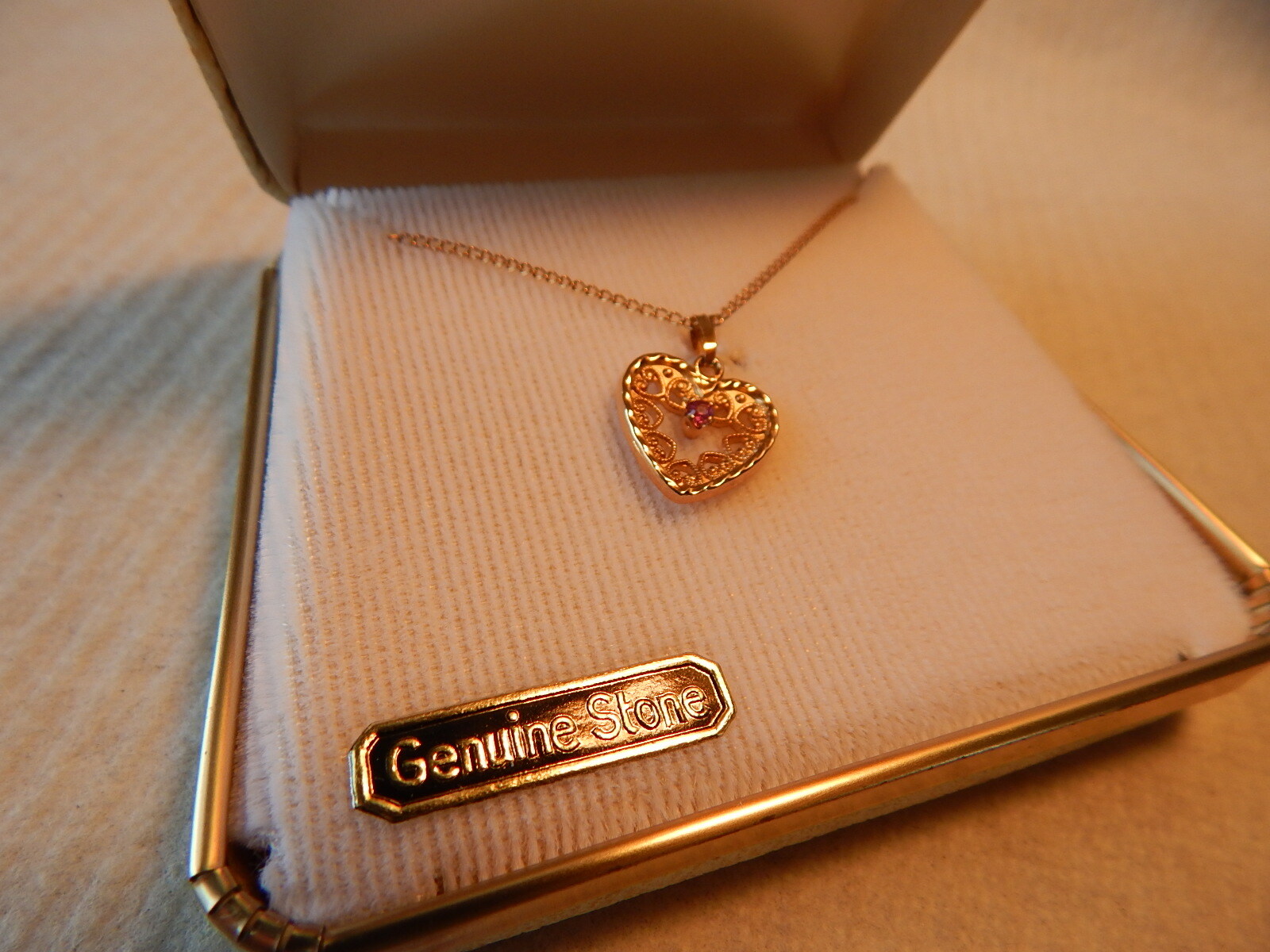 VTG 1960S MARVEL MARNEL 1/20 12K GF HEART W / CHAIN W/ BOX NECKLACE UNUSED STONE