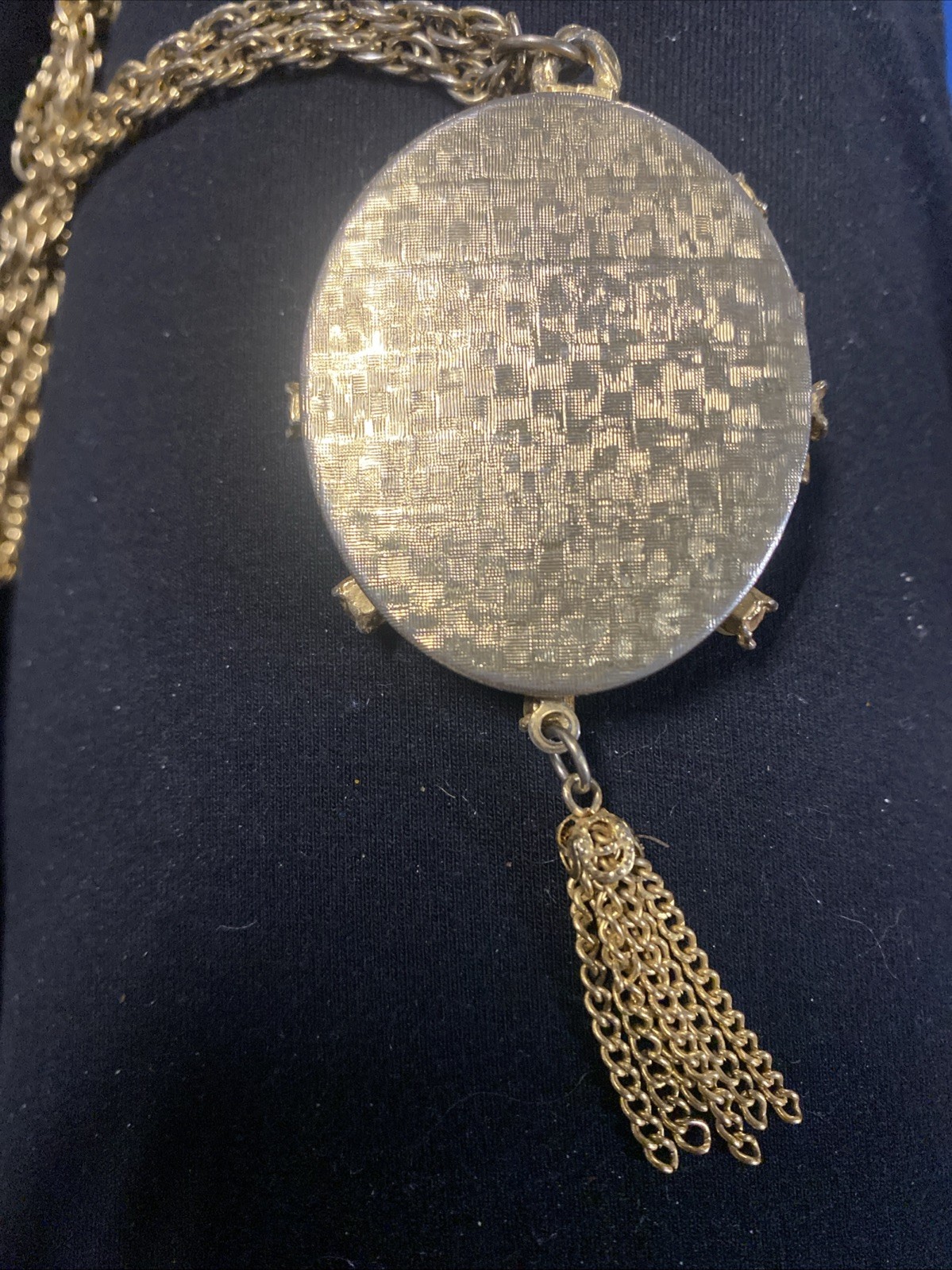 Vintage 50s Goldtone Locket Painted Courting Couple Silhouette Victorian Revival