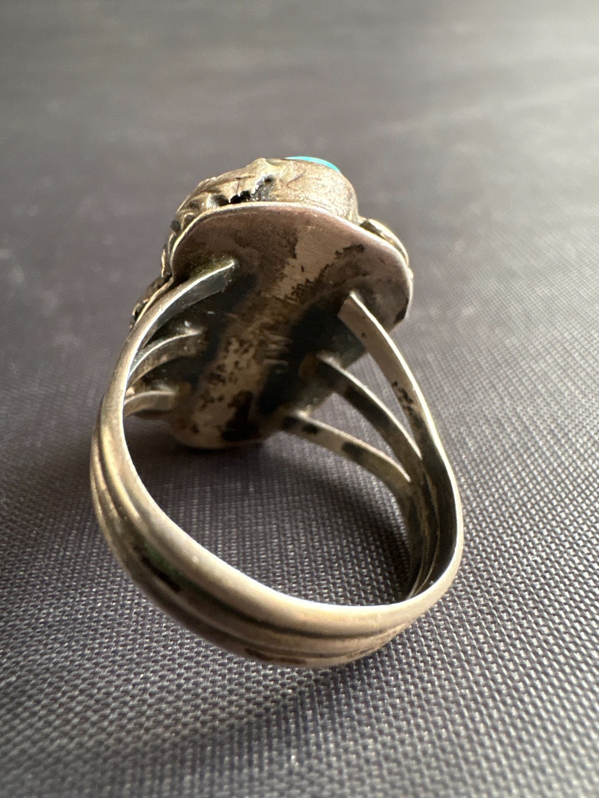 Vintage Silver Native American JW Turquoise & Coral Ring Size 6.5 US