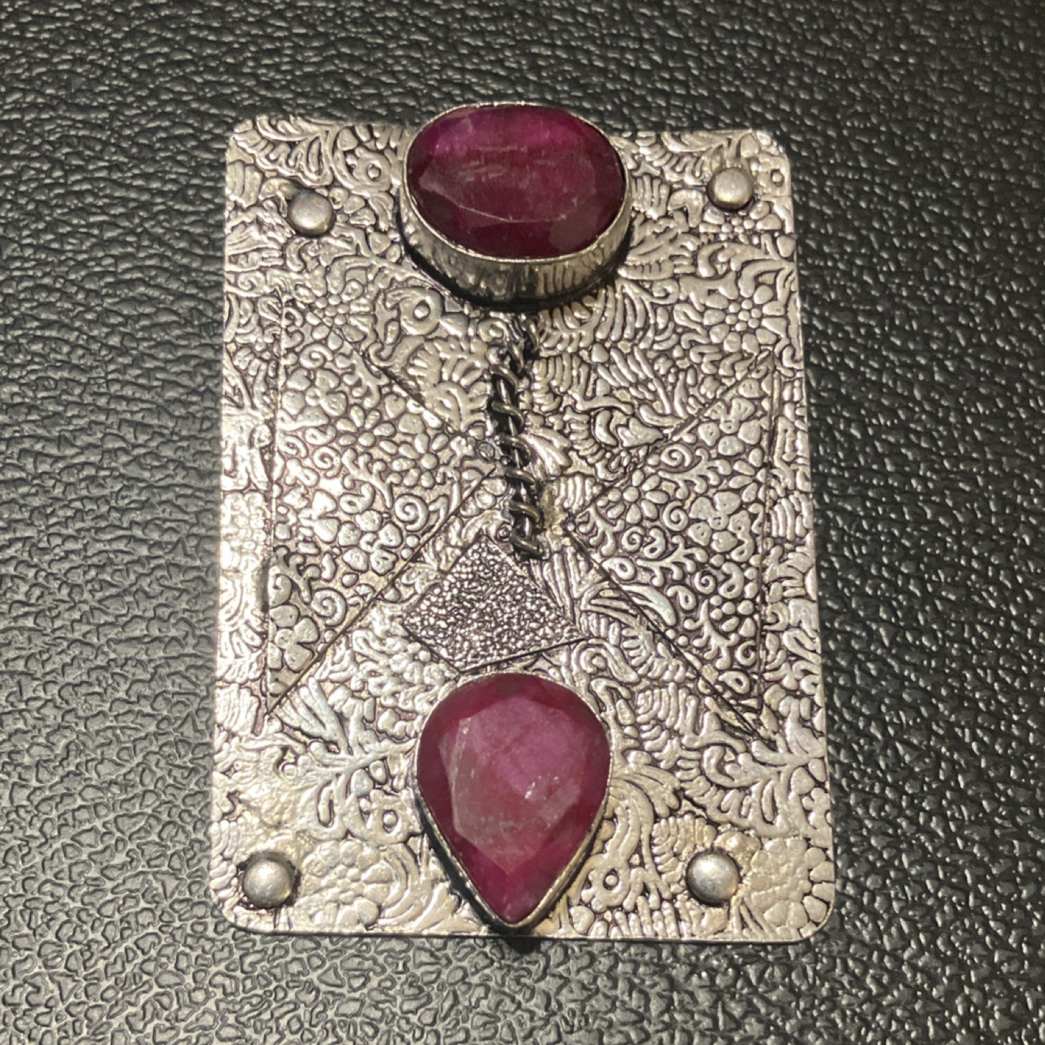 Vintage Sterling 925 Faceted Ruby Gemstones Bezel Setting 2.3” x 1.5” New